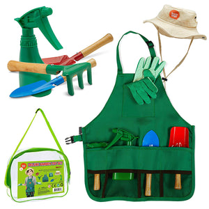 Born Toys Kids Gardening Set, Kids Gardening Tools with rake, Kids Gardening Gloves and Washable Apron Set for Real or Sand Gardening and Dress up Clothes or Role Play