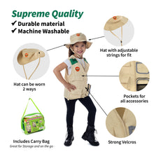 Load image into Gallery viewer, Born Toys Premium Outdoor Explorer Kit for Kids Ages 3-7 Dress Up &amp; Pretend Play Costumes for Boys &amp; Girls 3-7 w/ Washable Kids Safari Vest Safari Hat and Binoculars- Outdoor Explorer Set &amp; Scavenger Hunt