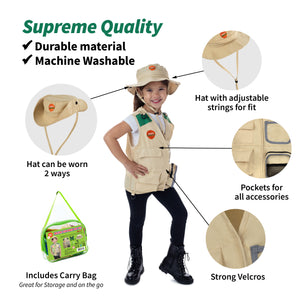 Born Toys Safari Outfit for Ages 3-7 Includes Kids Safari Hat, Safari Vest, Scavenger Hunt- Perfect Dress Up & Pretend Play for Kids Fishing Vest, Paleontologist Kit for Kids, Safari Costume or Zoo Keeper