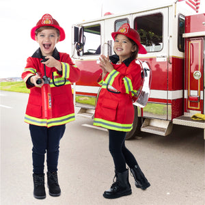 Born Toys 8 PC Premium Washable Kids Fireman Costume Toy for Kids,Boys,Girls,Toddlers, and Children with Complete Firefighter Accessories