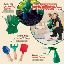 Load image into Gallery viewer, Born Toys Kids Gardening Tool Set for Ages 3-7 Kids, Garden Apron, Kids Sun Hat, Kids Shovel, Toddler Gardening Gloves - Kids Gardening Set as Dress Up &amp; Pretend Play, Costumes for Boys &amp; Girls