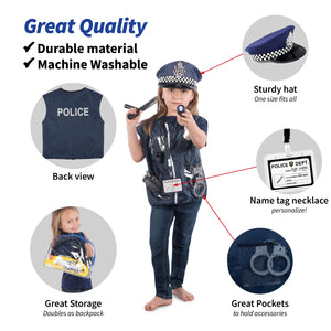 Born Toys Police Costume For Kids & Police Toys For Kids Ages 3-7 Includes Police Officer Costume For Kids Police Hat Toy Handcuffs For Kids Police Baton for Role Play and Kids Dress Up & Pretend Play