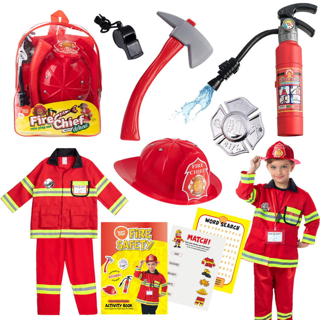 Kids Fireman Costume and Role-Play Toy Accessories ( 10 Pcs )