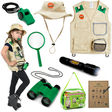 Load image into Gallery viewer, Born Toys Premium Outdoor Explorer Kit for Kids Ages 3-7 Dress Up &amp; Pretend Play Costumes for Boys &amp; Girls 3-7 w/ Washable Kids Safari Vest Safari Hat and Binoculars- Outdoor Explorer Set &amp; Scavenger Hunt