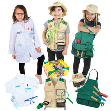 Load image into Gallery viewer, Born Toys Dress Up &amp; Pretend Play 3-in-1 Premium Kids Costumes Set Ages 3-7, Washable Kids Dress Up Clothes for Play - Scientist, Explorer &amp; Gardener as Dress Up Clothes for Little Girls &amp; Boys