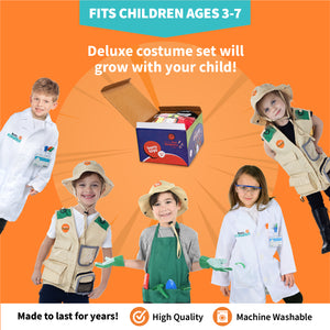 Born Toys Dress Up & Pretend Play 3-in-1 Premium Kids Costumes Set Ages 3-7, Washable Kids Dress Up Clothes for Play - Scientist, Explorer & Gardener as Dress Up Clothes for Little Girls & Boys