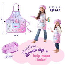 Load image into Gallery viewer, Born Toys Unicorn Kids Baking Sets for Girls Ages 5 &amp; Up, Kids Baking Kit Includes Kids Apron and Chef Hat Set w/ Oven Mitt Glove, Spatula, Rolling Pin, Whisk &amp; 3 Cookie Cutters - Toddler Baking Set