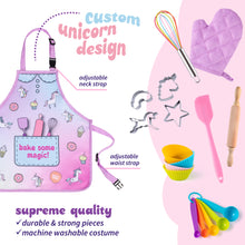 Load image into Gallery viewer, Born Toys Unicorn Kids Baking Sets for Girls Ages 5 &amp; Up, Kids Baking Kit Includes Kids Apron and Chef Hat Set w/ Oven Mitt Glove, Spatula, Rolling Pin, Whisk &amp; 3 Cookie Cutters - Toddler Baking Set