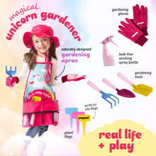 Load image into Gallery viewer, Born Toys Unicorn Kids Gardening Set for Kids Ages 3 &amp; Up, Toddler Gardening Set Includes Unicorn Garden Apron, Kids Sun Hat, Toddler Gardening Gloves, Kids Shovel - 12pcs Girls Gardening Kit (Pink)