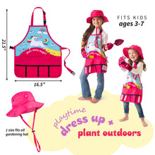 Load image into Gallery viewer, Born Toys Unicorn Kids Gardening Set for Kids Ages 3 &amp; Up, Toddler Gardening Set Includes Unicorn Garden Apron, Kids Sun Hat, Toddler Gardening Gloves, Kids Shovel - 12pcs Girls Gardening Kit (Pink)