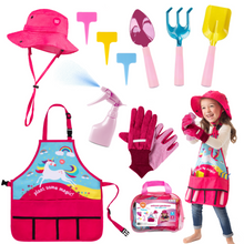 Load image into Gallery viewer, Born Toys Unicorn Kids Gardening Set for Kids Ages 3 &amp; Up, Toddler Gardening Set Includes Unicorn Garden Apron, Kids Sun Hat, Toddler Gardening Gloves, Kids Shovel - 12pcs Girls Gardening Kit (Pink)