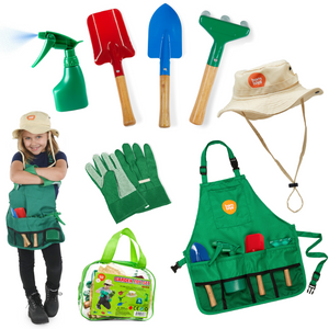 Born Toys Kids Gardening Tool Set for Ages 3-7 Kids, Garden Apron, Kids Sun Hat, Kids Shovel, Toddler Gardening Gloves - Kids Gardening Set as Dress Up & Pretend Play, Costumes for Boys & Girls